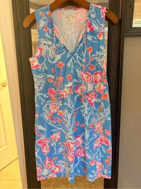 Lilly Pulitzer Blue Pink Floral Midi Dress